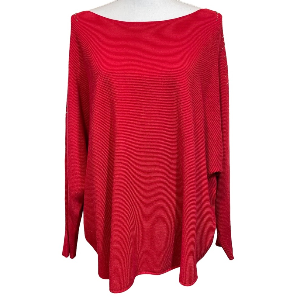 Vila Milano Embellished Red Scoop Neck Sweater. Size 1X